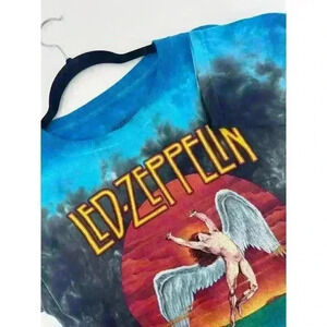 Led Zeppelin Men's Short Sleeve Crewneck Size Large Tie Dye 1975 US World Tour